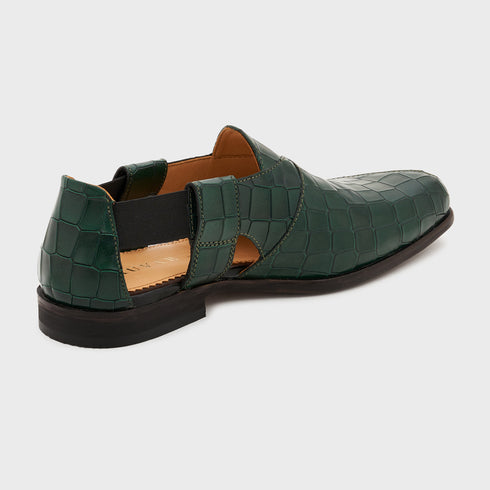 Peshauri | Forest Green Croco Leather